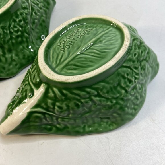 Vintage Majolica Cabbage Leaf Green Ceramic Serving Dish...